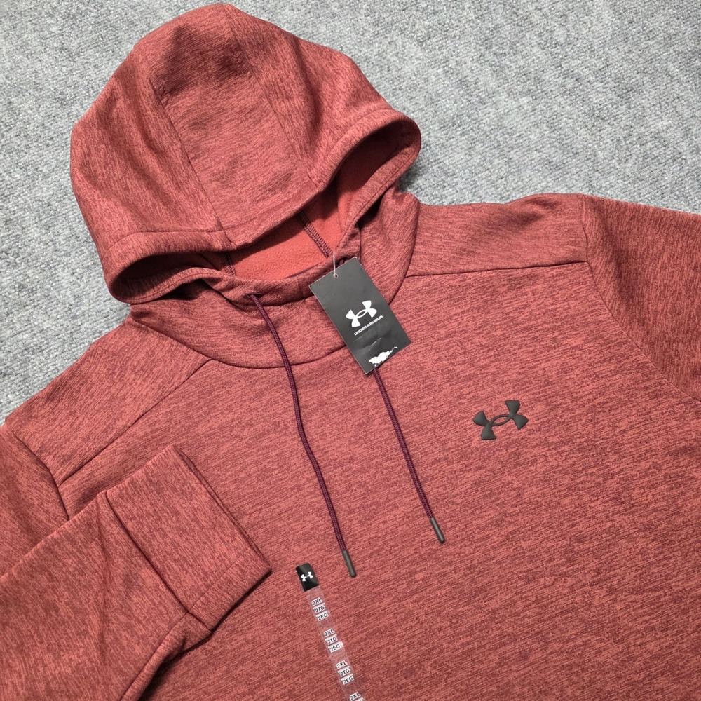 Under Armour Mens XXL Red Heather Twist Armour Fleece Pullover Hoodie Sweatshirt